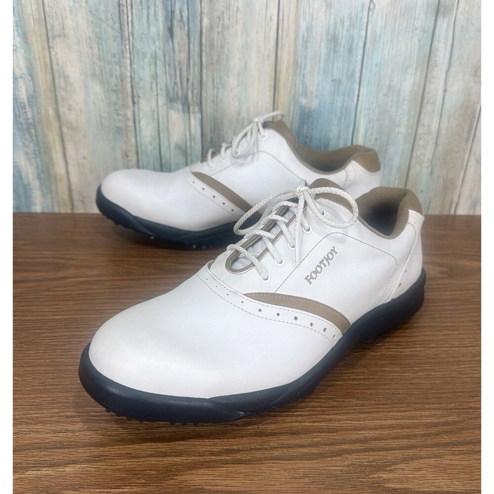 FootJoy Greenjoys Womens Size 10 White Brown Golf Shoes Spiked 48762